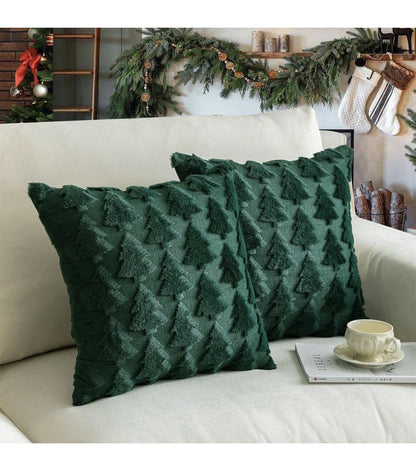 TOYPOPOR Christmas Tree Pillow Covers 18x18, Set of 2, Green Faux Fur, New, Z3-01123, illustration, not our exact unit