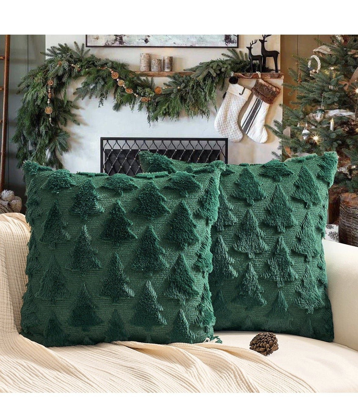 TOYPOPOR Christmas Tree Pillow Covers 18x18, Set of 2, Green Faux Fur, New, Z3-01123, illustration, not our exact unit