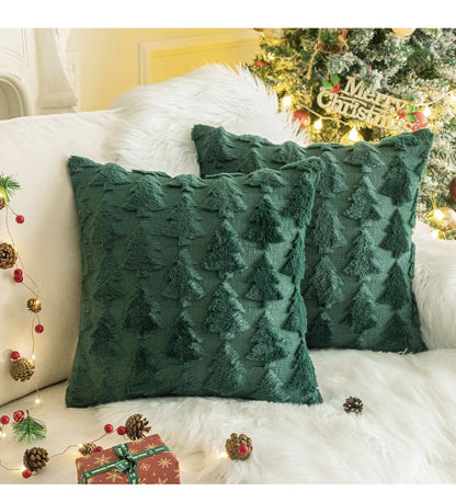TOYPOPOR Christmas Tree Pillow Covers 18x18, Set of 2, Green Faux Fur, New, Z3-01123, illustration, not our exact unit