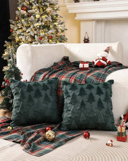 TOYPOPOR Christmas Tree Pillow Covers 18x18, Set of 2, Green Faux Fur, New, Z3-01123, illustration, not our exact unit