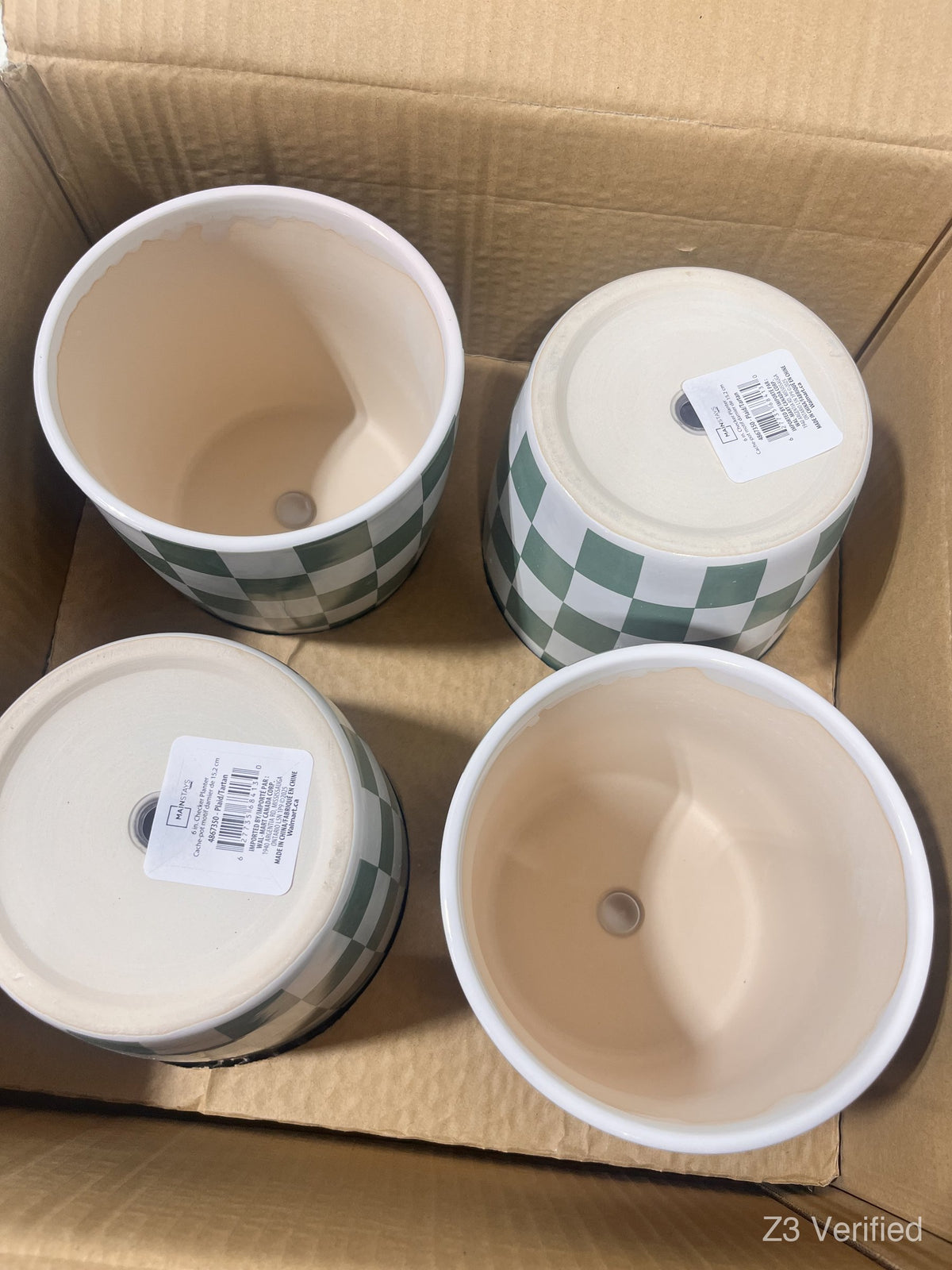 Mainstays 6 in. Green Check Ceramic Planters, Set of 4, Z3-01130, view 2