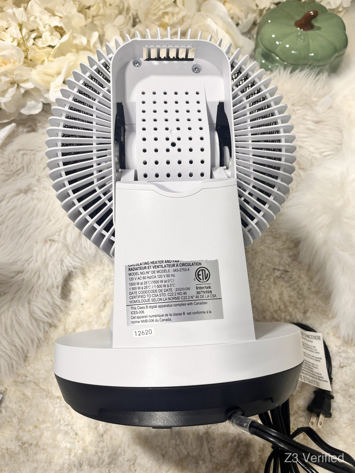 2-in-1 Fan Heater / Air Circulator, 1500W, White, with Remote, Z3-01133, view 3